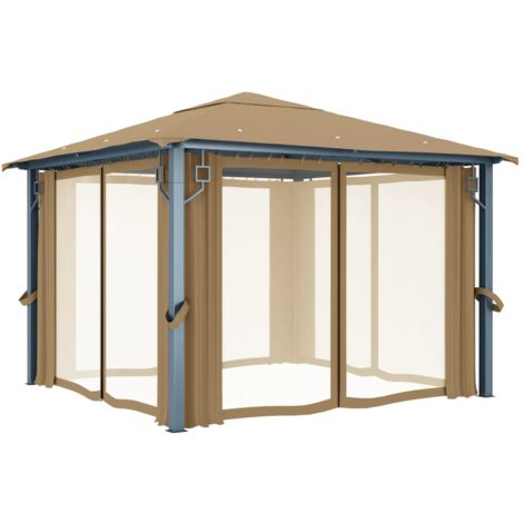 Pavillon mit Vorhang 300x300 cm Taupe Aluminium