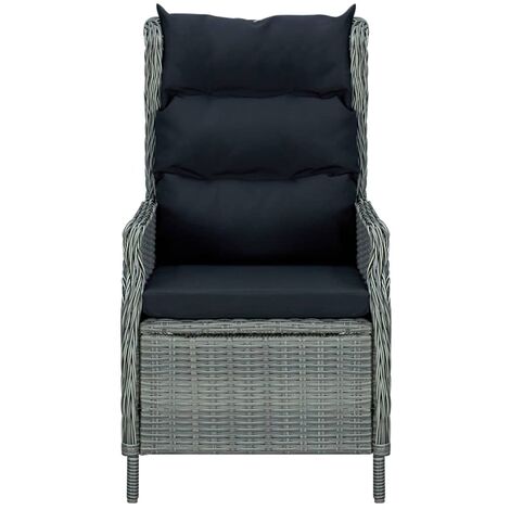Verstellbarer Gartensessel mit Auflagen Poly Rattan Hellgrau