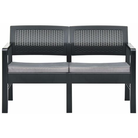 2SitzerGartenbank mit Auflagen 120 cm Kunststoff Anthrazit