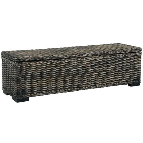 Aufbewahrungsbox 120 cm Schwarz KubuRattan Massivholz Mango