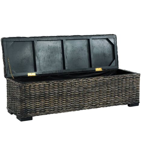 Aufbewahrungsbox 120 cm Schwarz KubuRattan Massivholz Mango