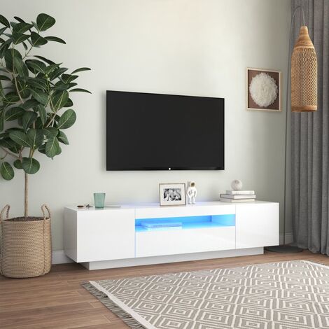 KZNGK Hängender TV-Schrank Mit LED-Beleuchtung - Moderner TV-Ständer Mit 2 Schränken | 175cm Weiß Hochglanz