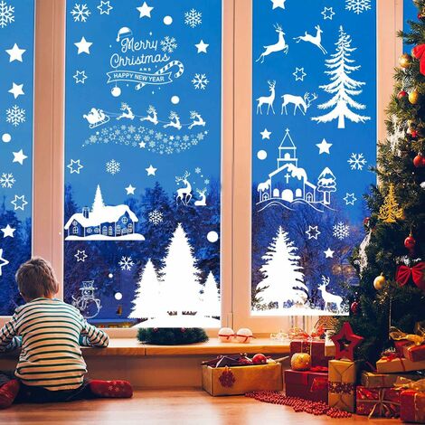 Blätter Weihnachts-Fensteraufkleber, Schneeflocken, Weihnachtsdekoration,  Fensteraufkleber, Weihnachten, wiederverwendbare Fensteraufkleber,  elektrostatischer PVC-Weihnachtsfensteraufkleber, longzimin