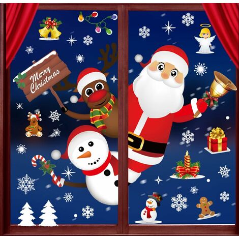 Weihnachts-Fensteraufkleber, Weihnachtsaufkleber, DIY-Dekoration,  Fensteraufkleber, Weihnachtsmann, Schneemann, Türaufkleber, abnehmbare  statische Aufkleber (Weihnachten) longziming