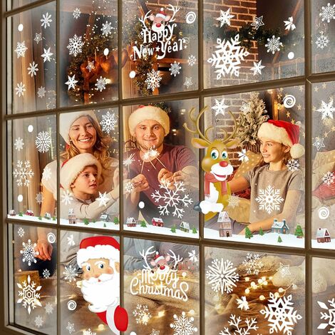 Weihnachtsaufkleber, Weihnachts-Fensteraufkleber, Dekoration, Schneeflocke,  Rentier, abnehmbare Aufkleber, Weihnachtsmann, wiederverwendbar, statisch,  DIY-Aufkleber für Weihnachtsdekorationen longzimi