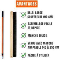 Kit Balai De Marquage Béton 90 Cm + Manche Alu 150 Cm - Kraft Tool Co - Finition Balayée Anti-Dérapante