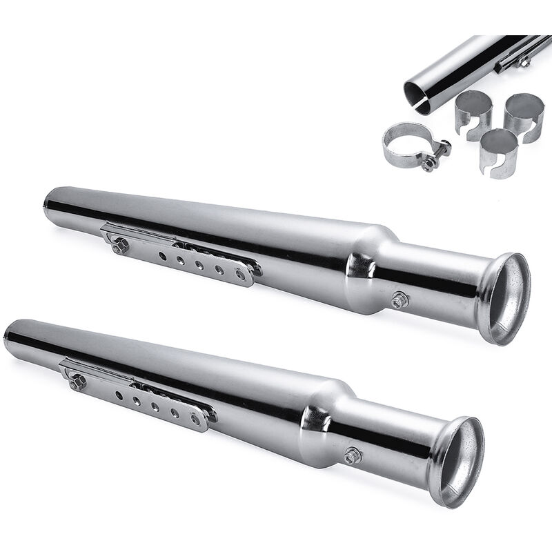 2 pz Moto Chrome 54 cm Tubo Di Scarico Marmitta Con Riduttore Per Cafe  Racer Bobber Chopper