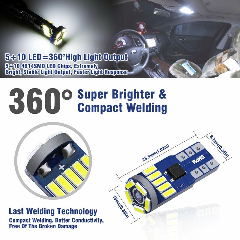 10pcs W5W / T10 LED CANBUS Lampade per targa auto 15 x 4014 SMD LED 12V  6712K Tipo Lampadine di posizione laterali Agito
