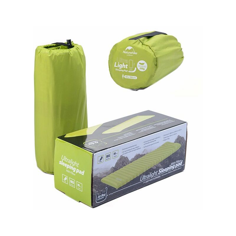 Materasso gonfiabile ad aria Naturehike con cuscino per tenda da campeggio  Cuscino da viaggio Tappetino resistente all'umidità Verde Agito