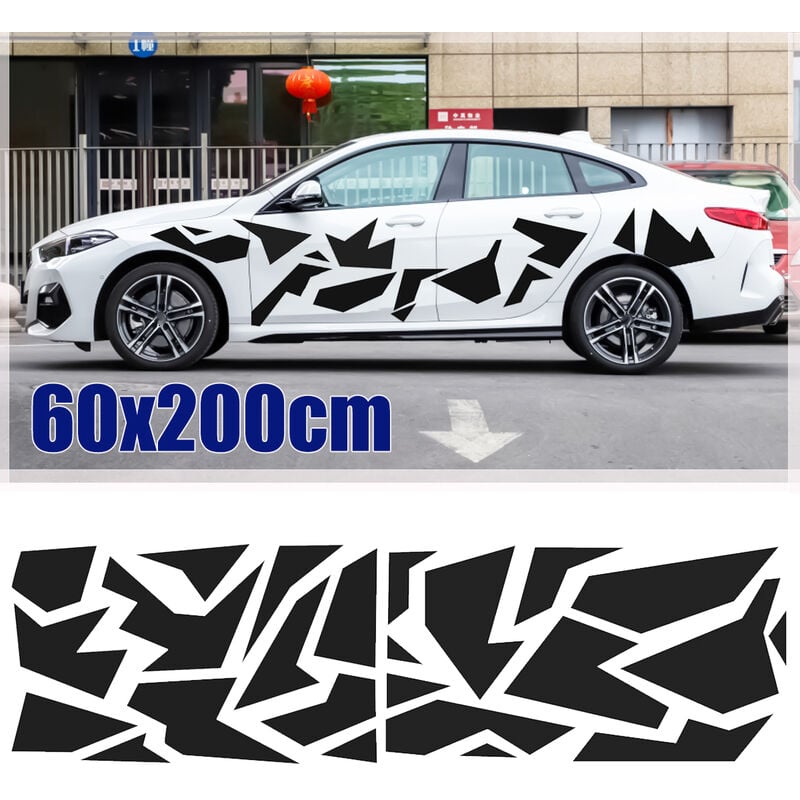 Universal 60cm x 200cm Auto Car Side Body Stickers Decalcomanie Vinile  Grafica Decor (Nero)