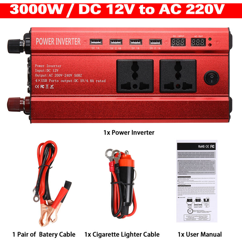 Convertitore 3000W DC 12V AC 220V Power Inverter trasformatore 2.1