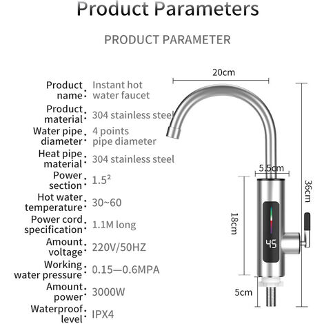 Rubinetto dell'acqua elettrico 220 V con scaldabagno elettrico istantaneo AGSIVO 3000 W 220 V Display digitale a LED per cucina Bagno (spina UE) LBTN