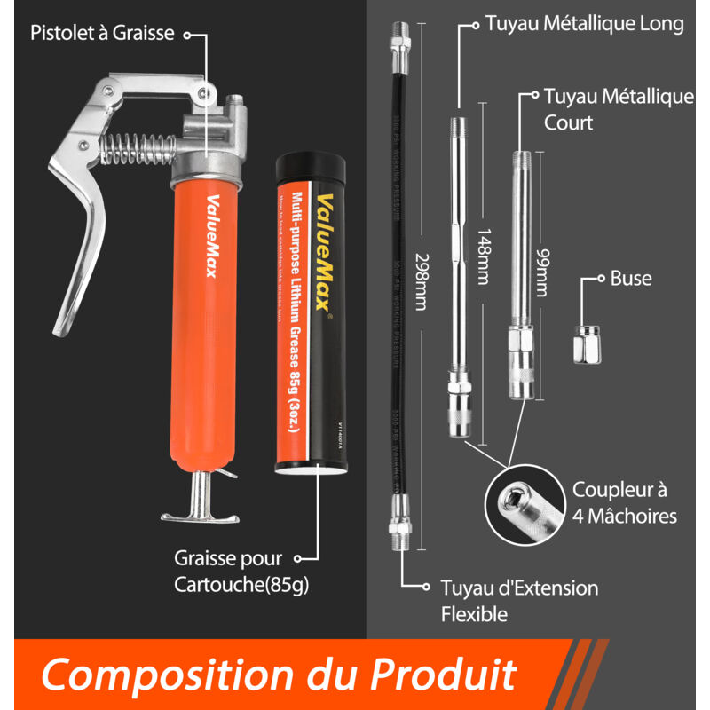Pompe à Graisse Pneumatique WilTec 400cm³ - Usage Professionnel, Lubrification Précise Une Main