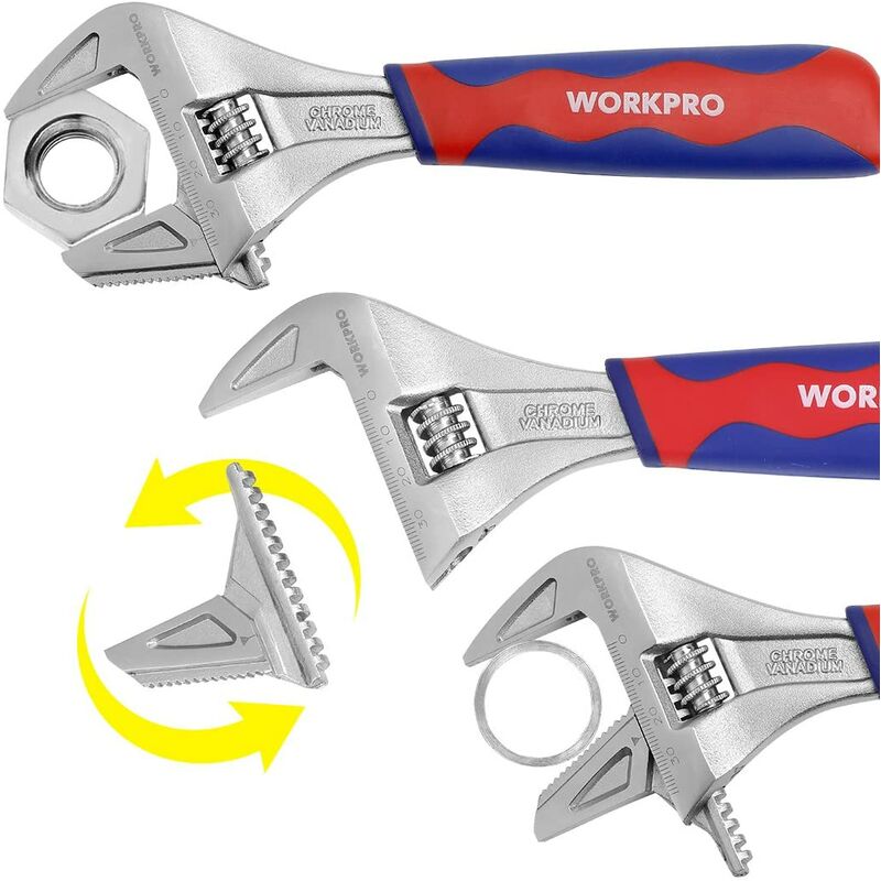 Clé à Molette Et Pince WORKPRO 2 En 1 - Ouverture 42mm - Poignée Bi-Matière Antidérapante - 200mm