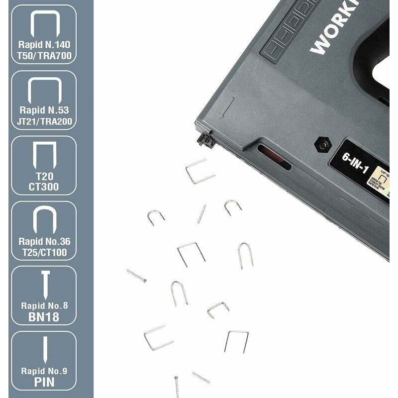 Agrafeuse Sans Fil WORKPRO 3.6V - 5 En 1 Compatible Agrafes 140/53/8/9/T20 - 2000 Agrafes Incluses