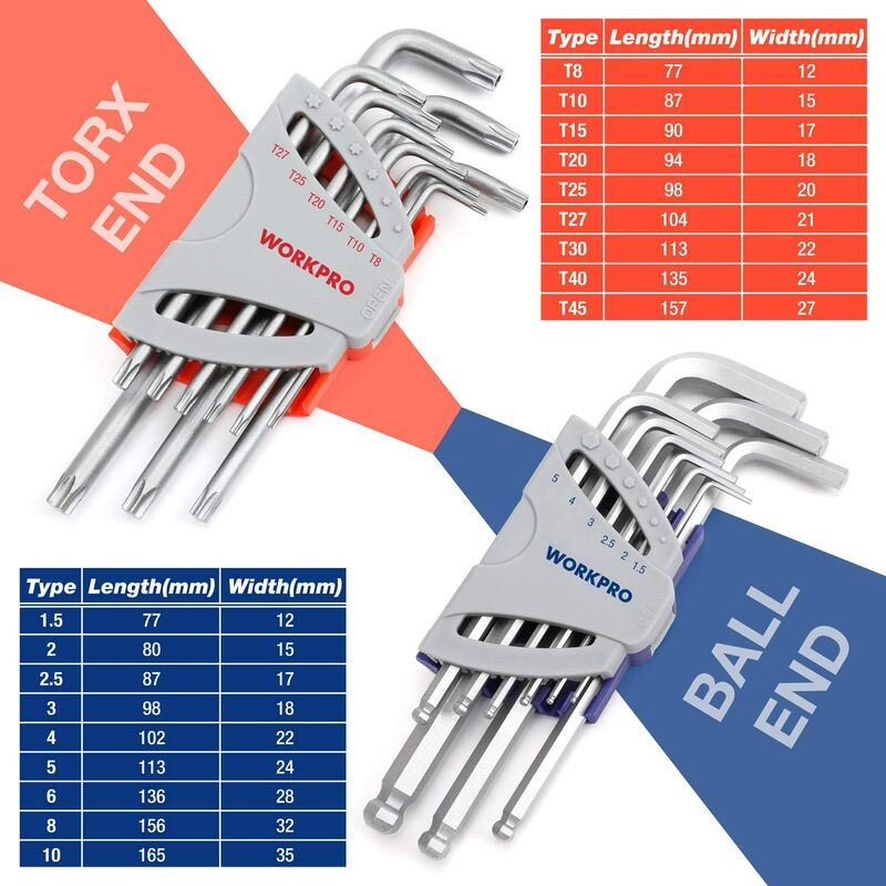 Set De Clés Allen Et Torx 14 Pièces KAFUWELL - Poignée En T Pour Bricolage Auto Et Vélo