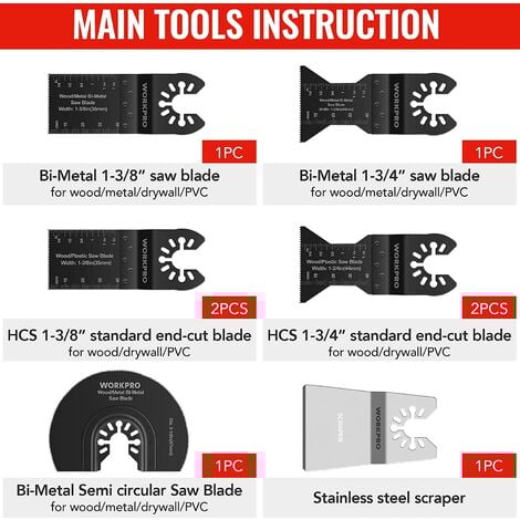 WORKPRO Lames de Scie Oscillantes, Coffret des Accessoires d'Outil Multifonction Oscillant, Lame de Scie Universelle pour Dremel, Bosch, Makita, Dewalt - 10PCS