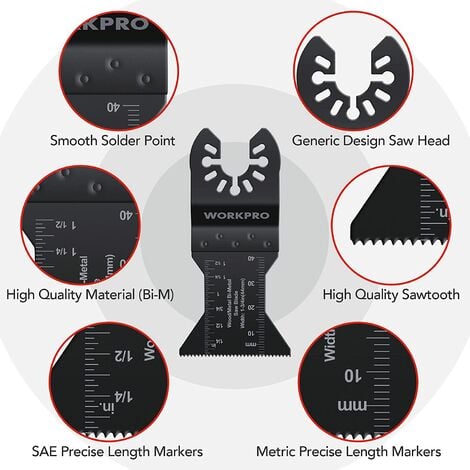 WORKPRO Lames de Scie Oscillantes, Coffret des Accessoires d'Outil Multifonction Oscillant, Lame de Scie Universelle pour Dremel, Bosch, Makita, Dewalt - 10PCS
