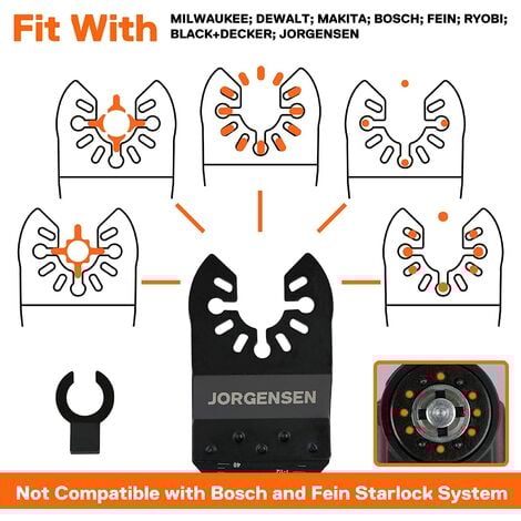 JORGENSEN Lame de Scie Oscillante 5 Pièces, Coffret des Accessoires d'Outil Multifonction Oscillant, Lame de Scie Universelle, Coupe pour Bois, Clous, Métal, Plastique