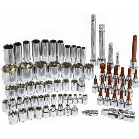 WORKPRO Coffret de Douilles Clés à Cliquet et Embouts Professionnels en Acier Chrome-Vanadium pour Réparation Voiture Auto Mécanique avec Malette 123 Pièces