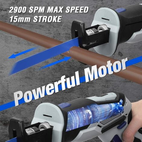 WORKPRO Scie Sabre sans Fil 12V avec Batterie 2000mAh, Vitesse Variable, Charge Rapide de 1H, Changement de Lame Sans Outil, Elagueur sans Fil avec 3 Lames de Scie pour Couper Bois, Métal