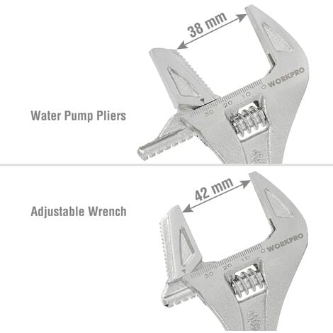 WORKPRO Clé à Molette et Pince Multiprise 2 en 1 avec Grande Ouverture 42 mm et Poignée Bi-Matière, Longeur 200mm