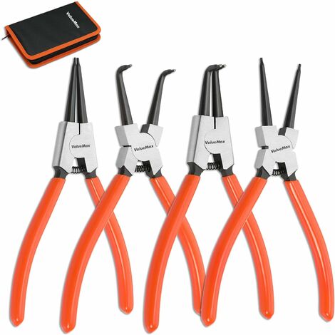 Jeu de 4 pinces à circlips – Pince interne/externe 180mm – Pointe 1,6mm – Acier au carbone forgé – Sac de rangement inclus
