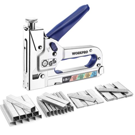 Workpro – Agrafeuse murale multifonction 4 en 1 – 2000 agrafes U/T50/Pin – Réglages de puissance – Pour menuiserie et tapisserie