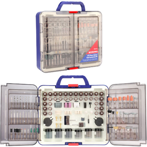 Workpro – Coffret de 476 accessoires d'outils rotatifs universels – Compatible pour bois, métal, céramique – Boîte de rangement portable incluse