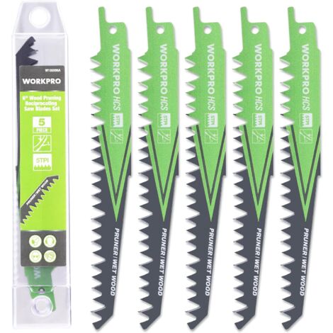 Workpro – Lame de scie sabre 5 pièces – Pour bois humide – Coupe rapide 152 mm 5TPI – Étui de rangement inclus