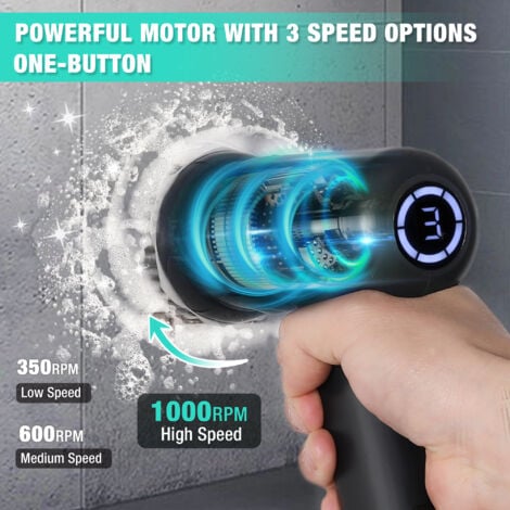 HAUSHOF Brosse de Nettoyage Électrique, Brosse Nettoyage à Batterie avec Support, Écran LCD 3 Vitesses de Réglage, 7 Têtes de Brosse et 1 Affûteur de Couteaux pour Nettoyer la Cuisine, Salle de Bain