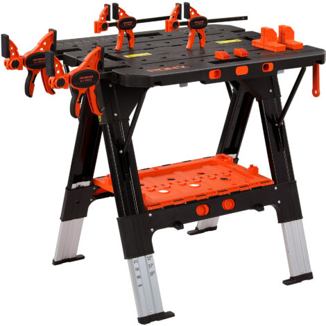 Établi modulable 2 en 1 pliant – Capacité 454 kg – Aluminium léger – Dimensions 79 x 63,5 cm – Hauteur réglable 765 à 890 mm – Pony
