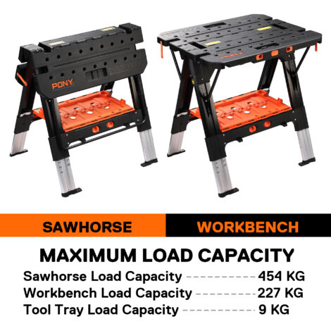 Table De Travail Pliable 2-en-1 FANTASK – Charge Max 454 Kg – 8 Hauteurs Réglables – Établi + Chevalet – Idéal Garage, Atelier, Chantier