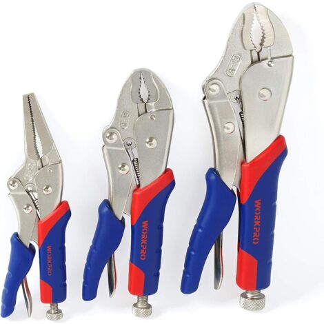 Workpro – Pince étau autobloquante 3 pièces – Acier chrome-vanadium – Tailles 165mm, 180mm, 250mm – Poignée bi-matière ergonomique