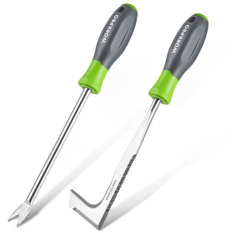 WORKPRO Desherbeur Manuel 2 Pièces, Couteau Désherbeur, Désherbeur Manuel en Acier Inoxydable avec Poignée Plastique, Arrache Mauvaise Herbe, Outil Désherbage pour Jardin