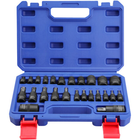 Workpro – Jeu de 25 douilles Torx 1/4', 3/8' et 1/2' – Acier S2 et chrome vanadium – Boîte de rangement robuste – Pour réparations automobiles et bricolage