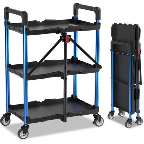 Workpro – Chariot pliable à 3 niveaux – Structure en aluminium – 4 roulettes flexibles avec freins – Capacité 31,8 kg par étagère – Pour atelier et événements