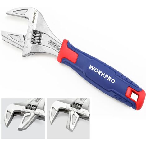 Workpro – Clé à molette 2 en 1 – Ouverture 42 mm – Longueur 200 mm – Cr-V – Poignée bi-matière pour confort – Réparation tuyaux et mécanique