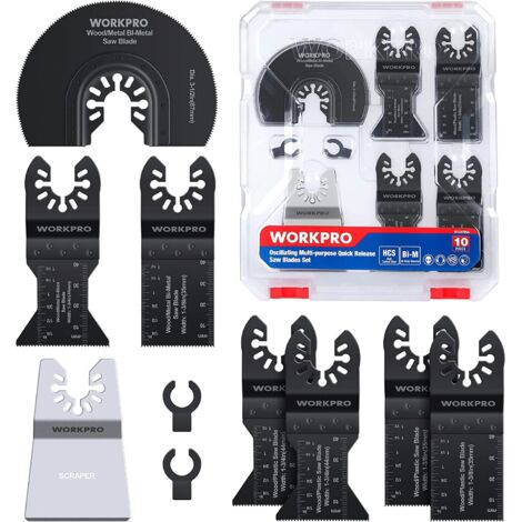 WORKPRO Lames de Scie Oscillantes, Coffret des Accessoires d'Outil Multifonction Oscillant, Lame de Scie Universelle pour Dremel, Bosch, Makita, Dewalt - 10PCS