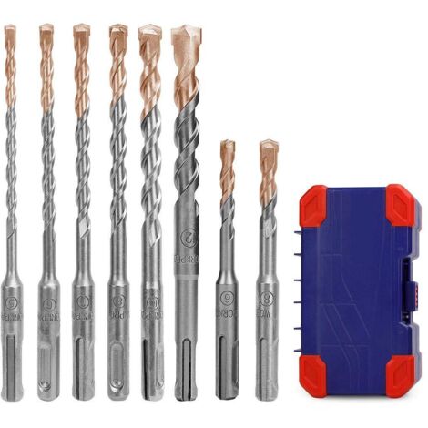Workpro – Forets béton SDS-Plus 8 pièces – Trépans en carbure pour perçage précis – Compatible perceuses à percussion – Boîte de rangement ABS