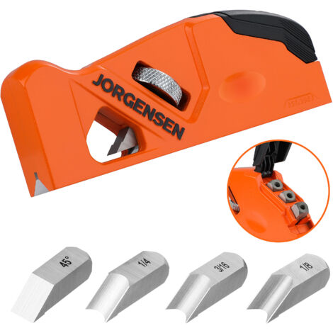 Jorgensen – Rabot à chanfreiner manuel – Lame 45° avec 3/5/6mm – Acier 9CrWMn – Pour bois dur et MDF – Profondeur réglable jusqu'à 10mm