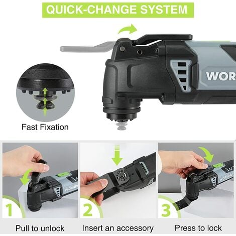 WORKPRO Outil Multifonction Oscillant Filitaire 300W, avec 17 Accessoires, Mécanisme de Changement Rapide de Lame, 7 Vitesses Réglables et Sac de Rangement