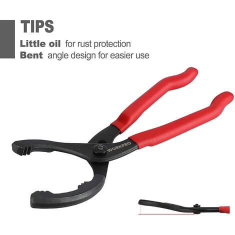 WORKPRO Clé Filtre à Huile Réglable 300mm, Pince Filtre à Huile avec Mâchoire Dentelée, Outil de Retrait de Filtre à Huile Idéal pour le Démontage et Installation Rapide de Filtre de Moteur