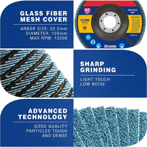 Disques à Lamelles 125x22,2 Mm Grain 60 - Lot De 25 - Pour Métal, Bois, Béton - Décapage, Ponçage, Nettoyage Surface - Compatible Meuleuse Angulaire