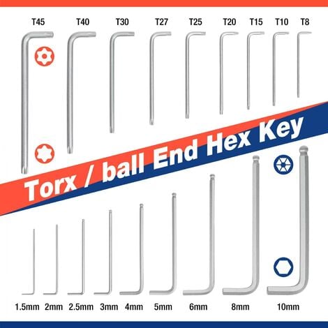 WORKPRO Jeu de 18 Clés Allen Hexagonales en Cr-V avec Tête Plate, Torx, Sphérique, Clés Males avec Etui Portative pour Réparation et Assemblage de Vélo, Moto, Voiture, Electroménager