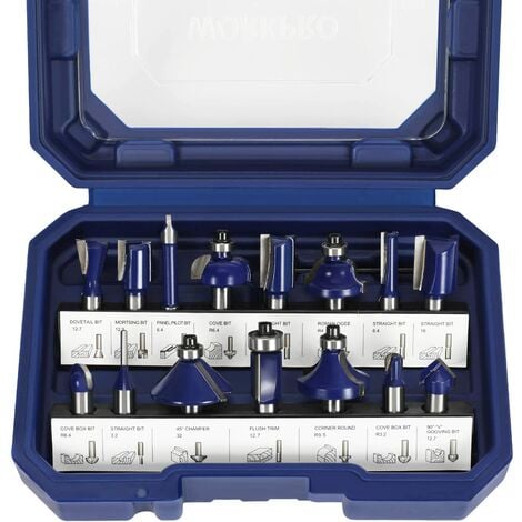 WORKPRO Coffret de Fraises Défonceuses à Tige de 8 mm 15 Pièces, Fraises à Rainurer en Acier au Tungstène pour la Finiation du Bois Divers