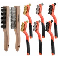 ValueMax Lot de 8 Brosses Métalliques en Acier Inoxydable/Laiton/Nylon avec Poignée Incurvée, Brosse à Gratter en Fil d'Acier Inoxydable Robuste avec Manche en Hêtre pour le Nettoyage de la Rouille, S