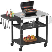 PARGRILL Chariot de Service en Acier Inoxydable à 3 Niveaux, Chariot Barbecue Extérieur avec Table d'appoint Pliable, Desserte à roulettes Pivotantes à 360° avec Frein, pour Cuisine, Barbecue, Jardin