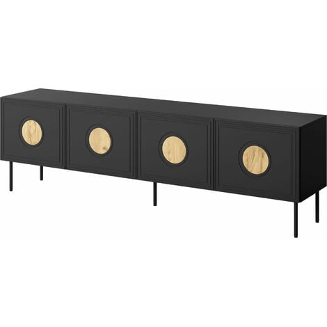 Meuble TV PALACE 200 cm 4D noir mat / chêne craft