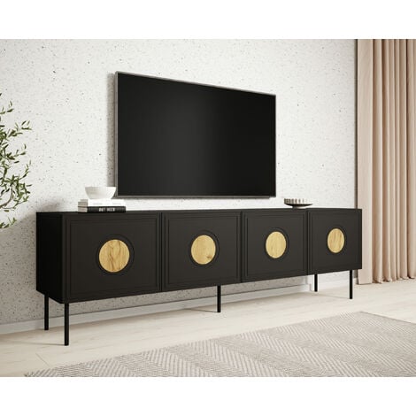 Meuble TV PALACE 200 cm 4D noir mat / chêne craft